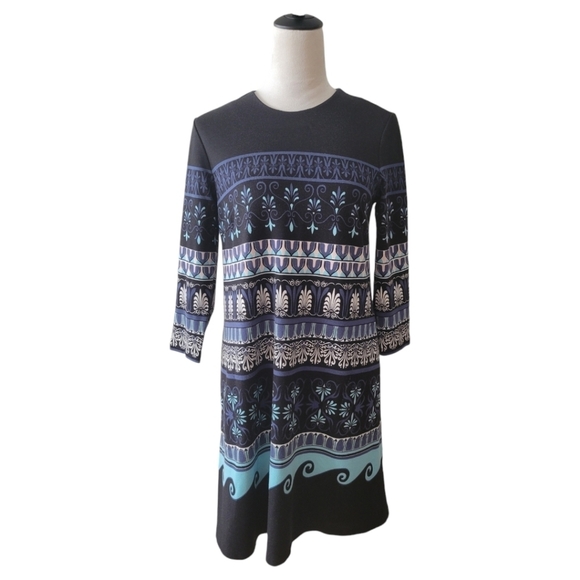 J. Mclaughlin Black & Blue Graphic Shift Dress Size XS - Picture 1 of 5